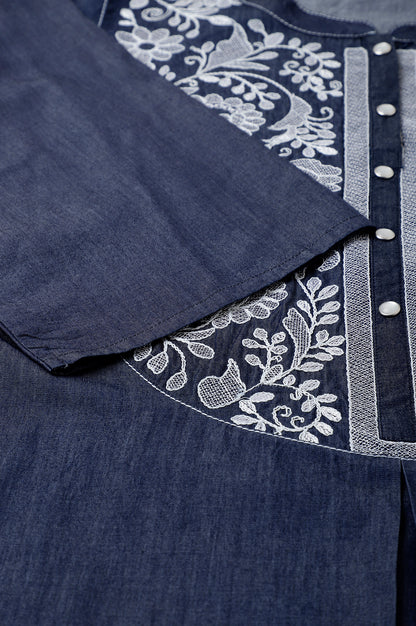 Blue Embroidered Denim Plus Size kurta