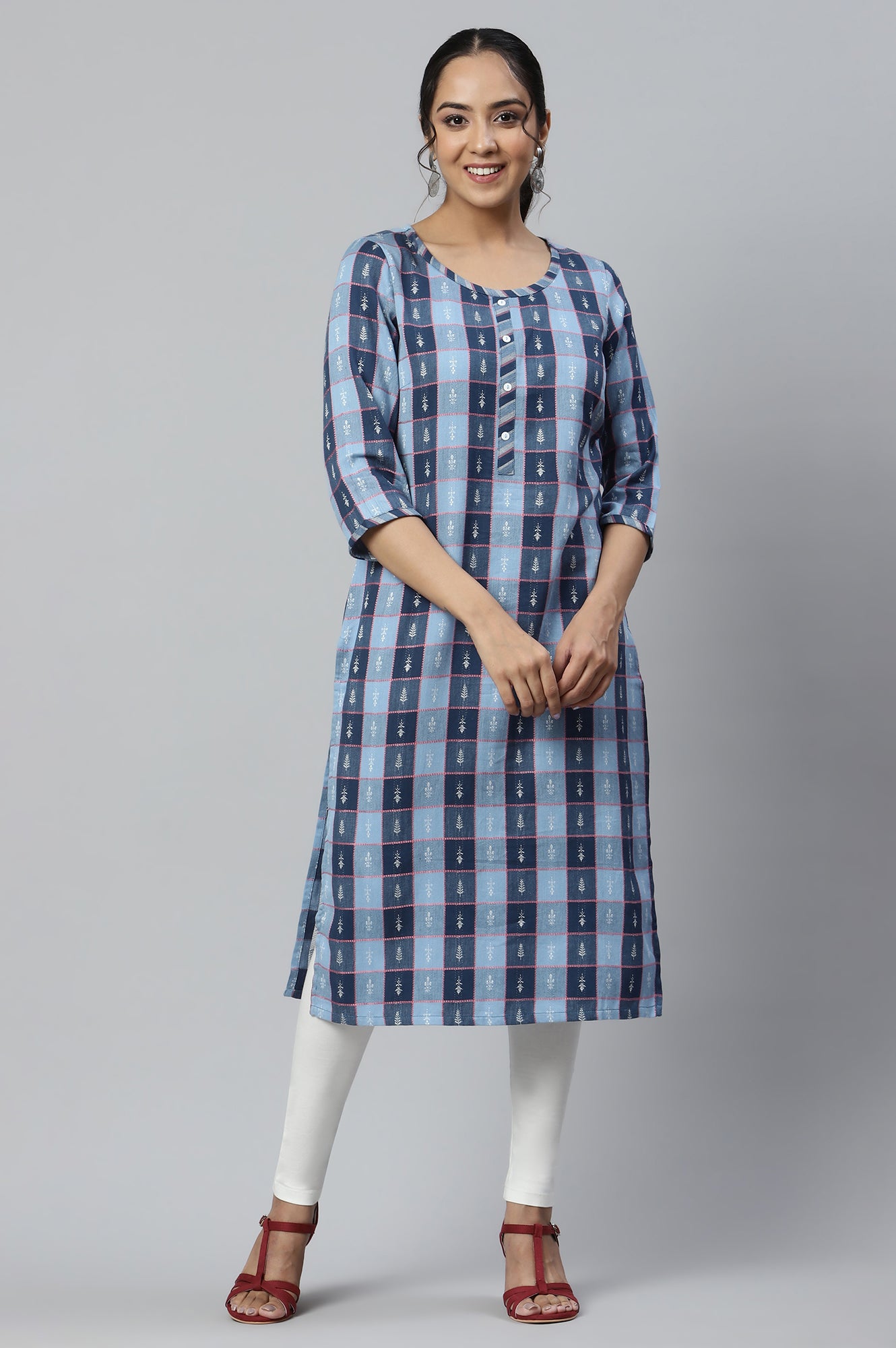 Blue Dobby Printed Ethnic kurta