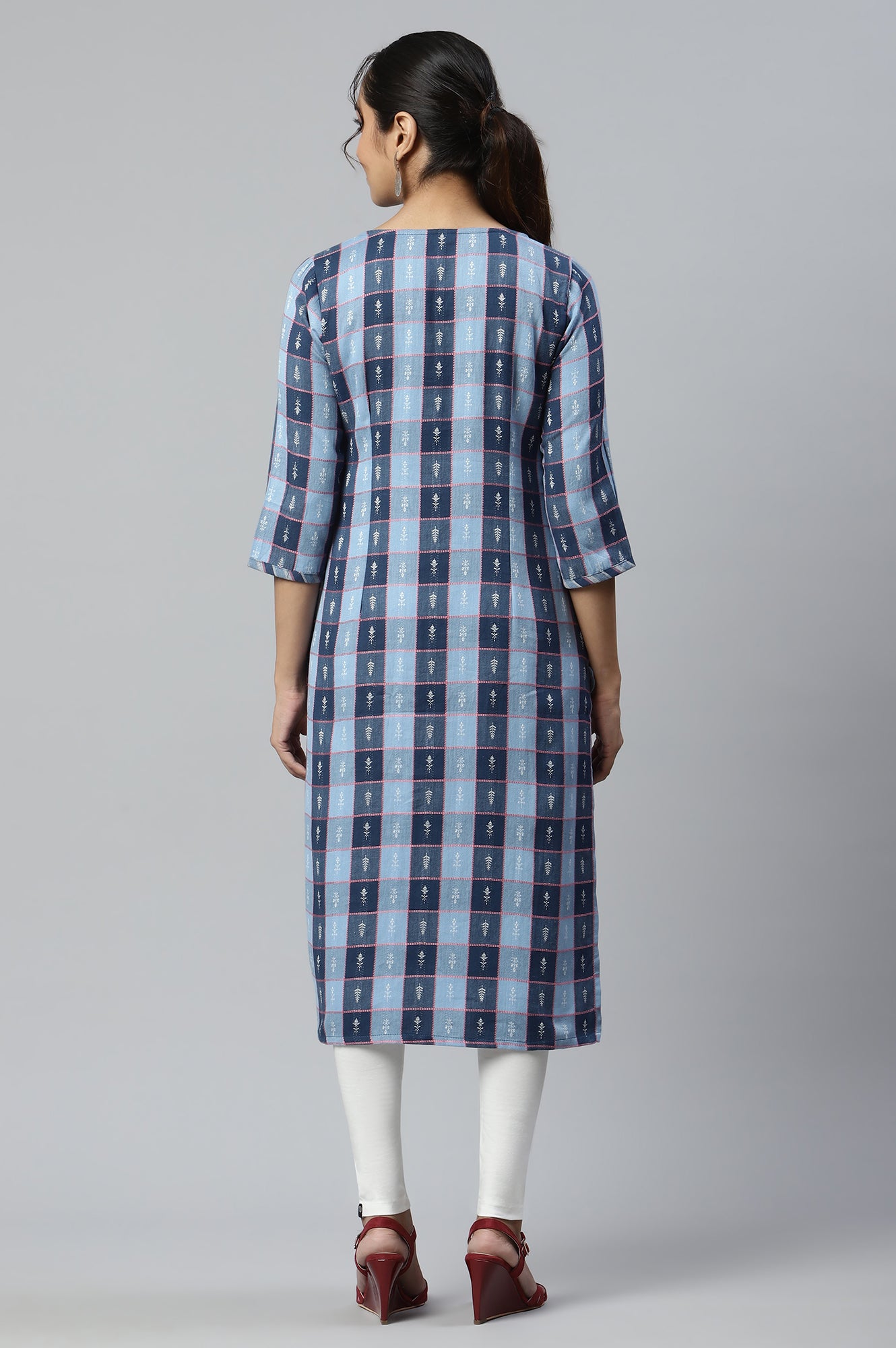 Blue Dobby Printed Ethnic kurta