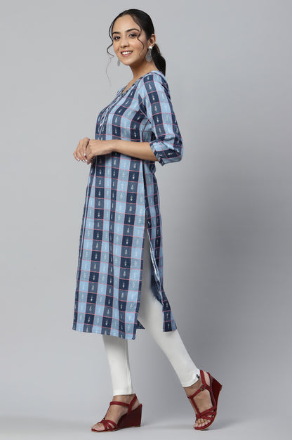 Blue Dobby Printed Ethnic kurta