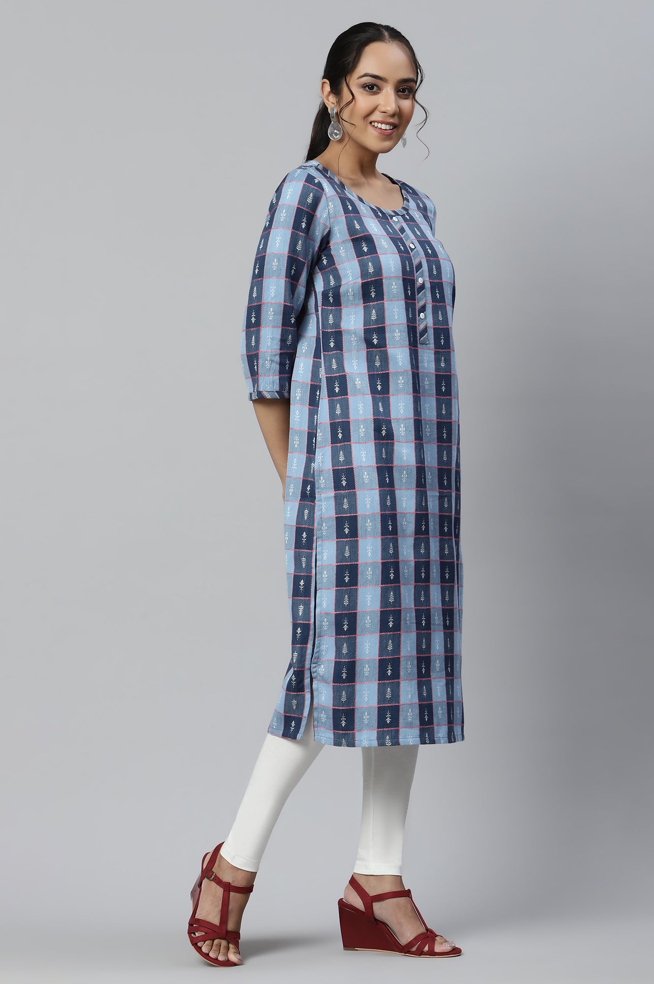 Blue Dobby Printed Ethnic kurta