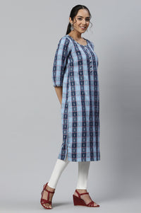 Blue Dobby Printed Ethnic kurta