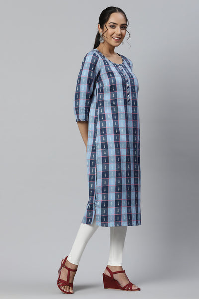 Blue Dobby Printed Ethnic kurta
