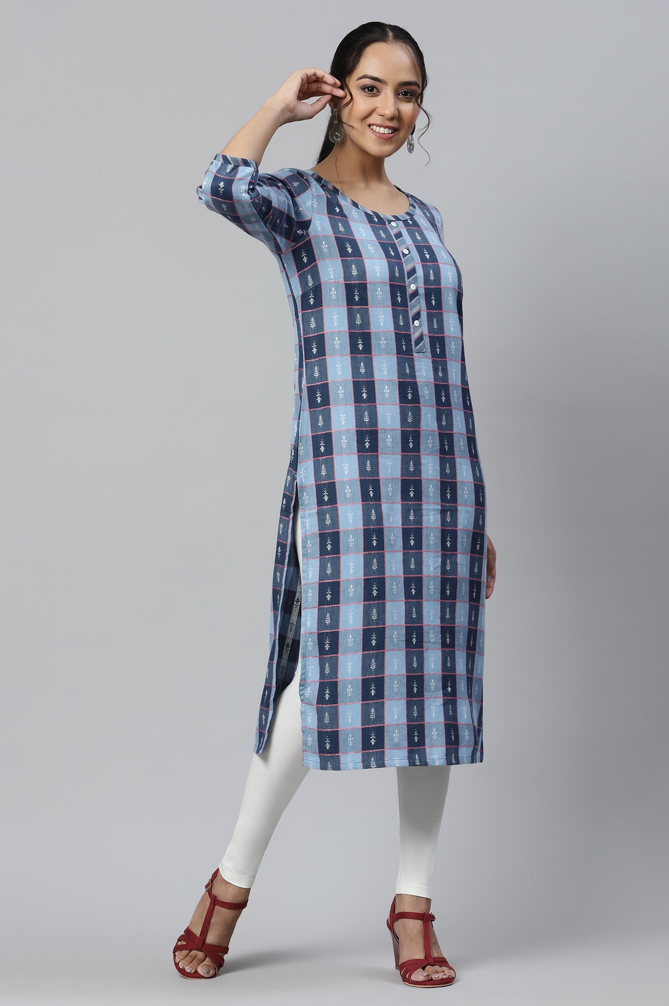 Blue Dobby Printed Ethnic kurta