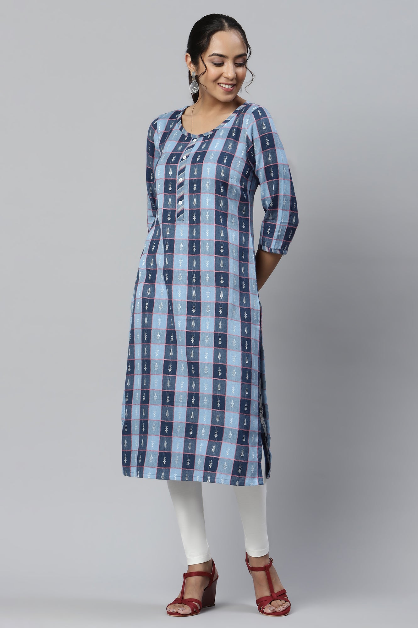 Blue Dobby Printed Ethnic kurta