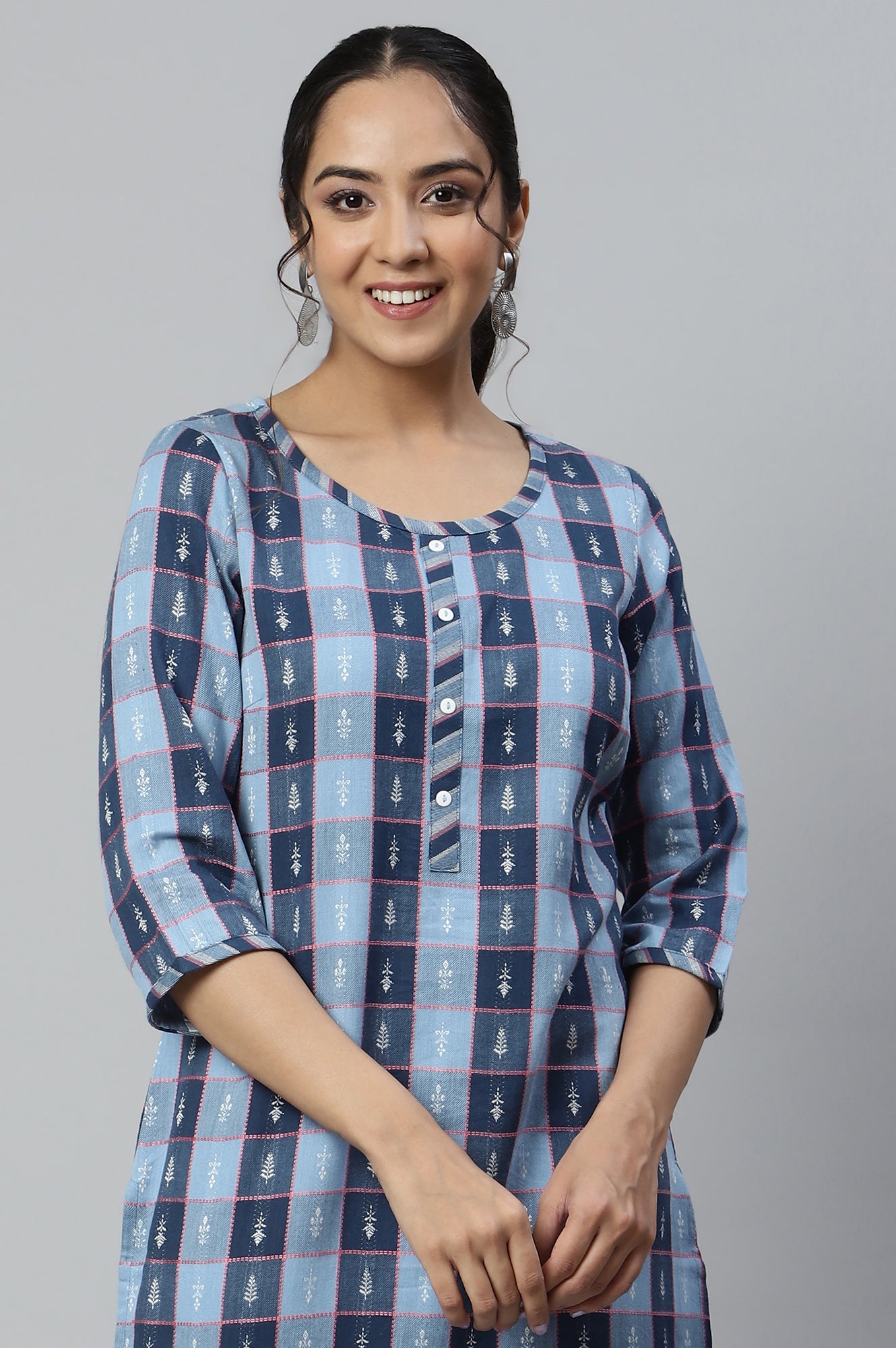 Blue Dobby Printed Ethnic kurta