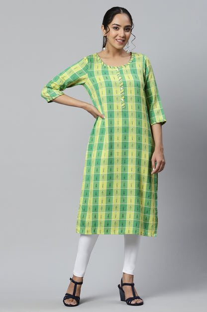 Green Dobby Printed Ethnic kurta