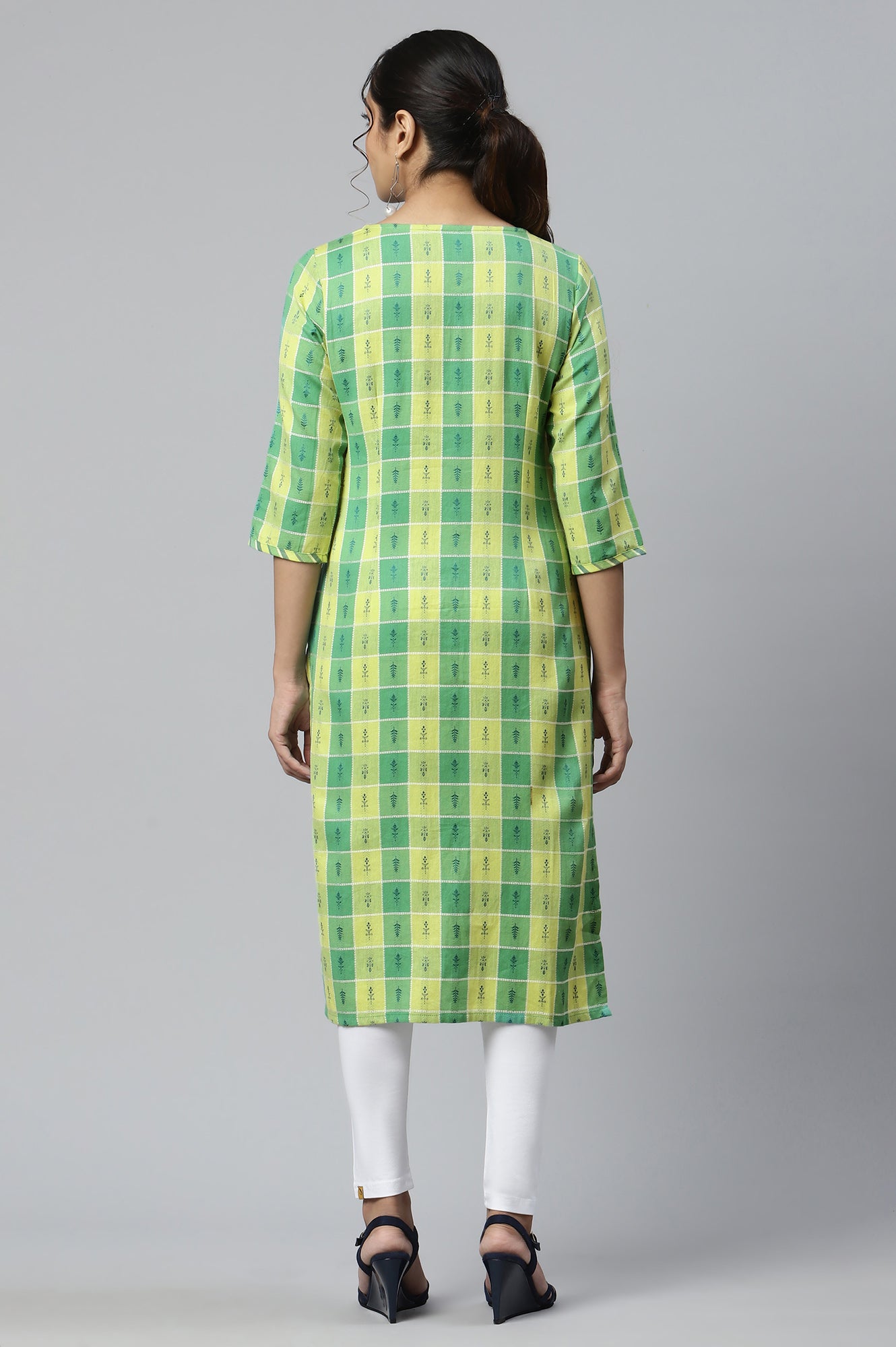 Green Dobby Printed Ethnic kurta