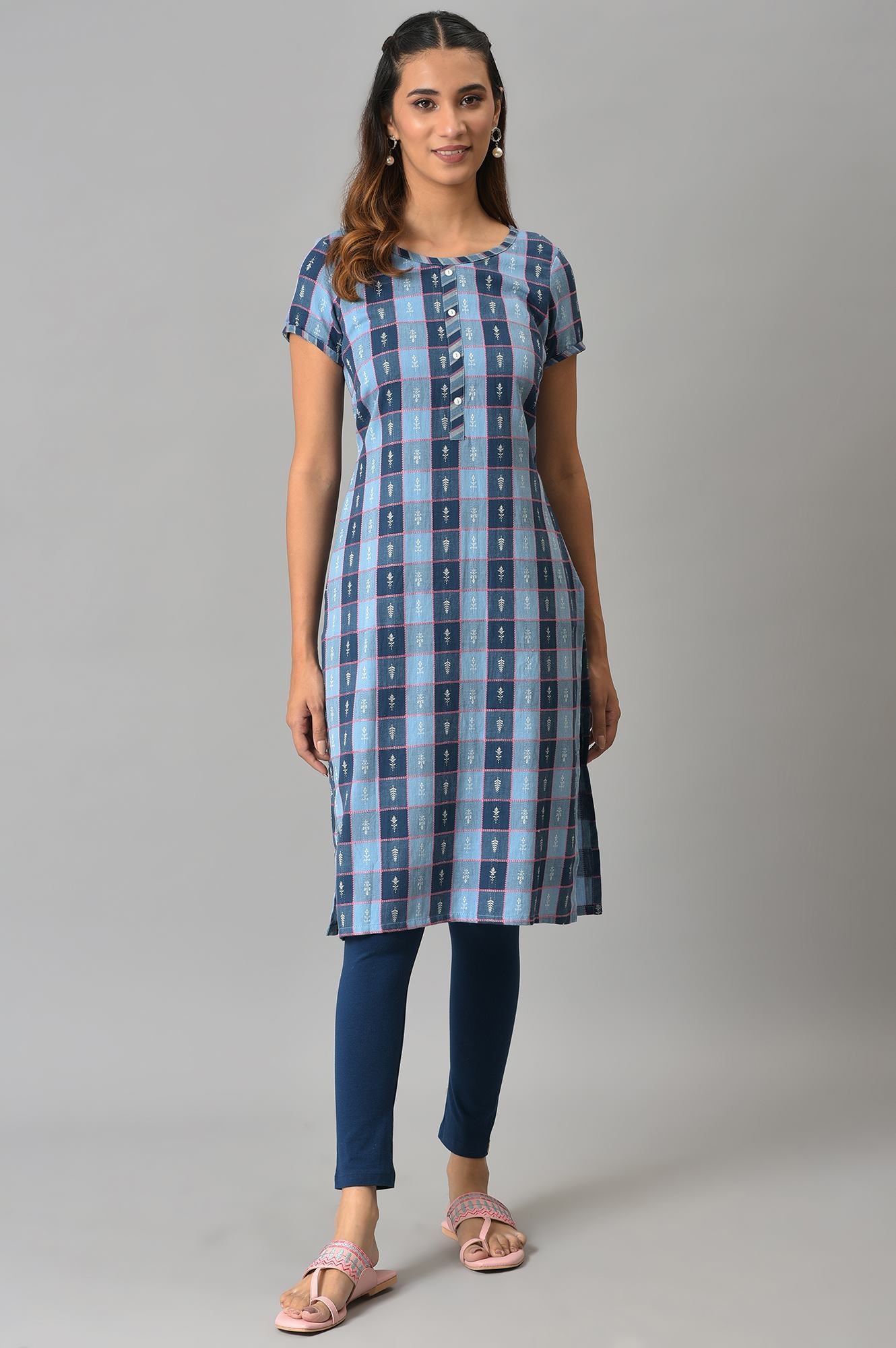 Blue Dobby Printed Ethnic kurta