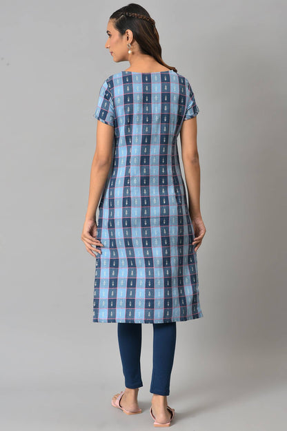 Blue Dobby Printed Ethnic kurta