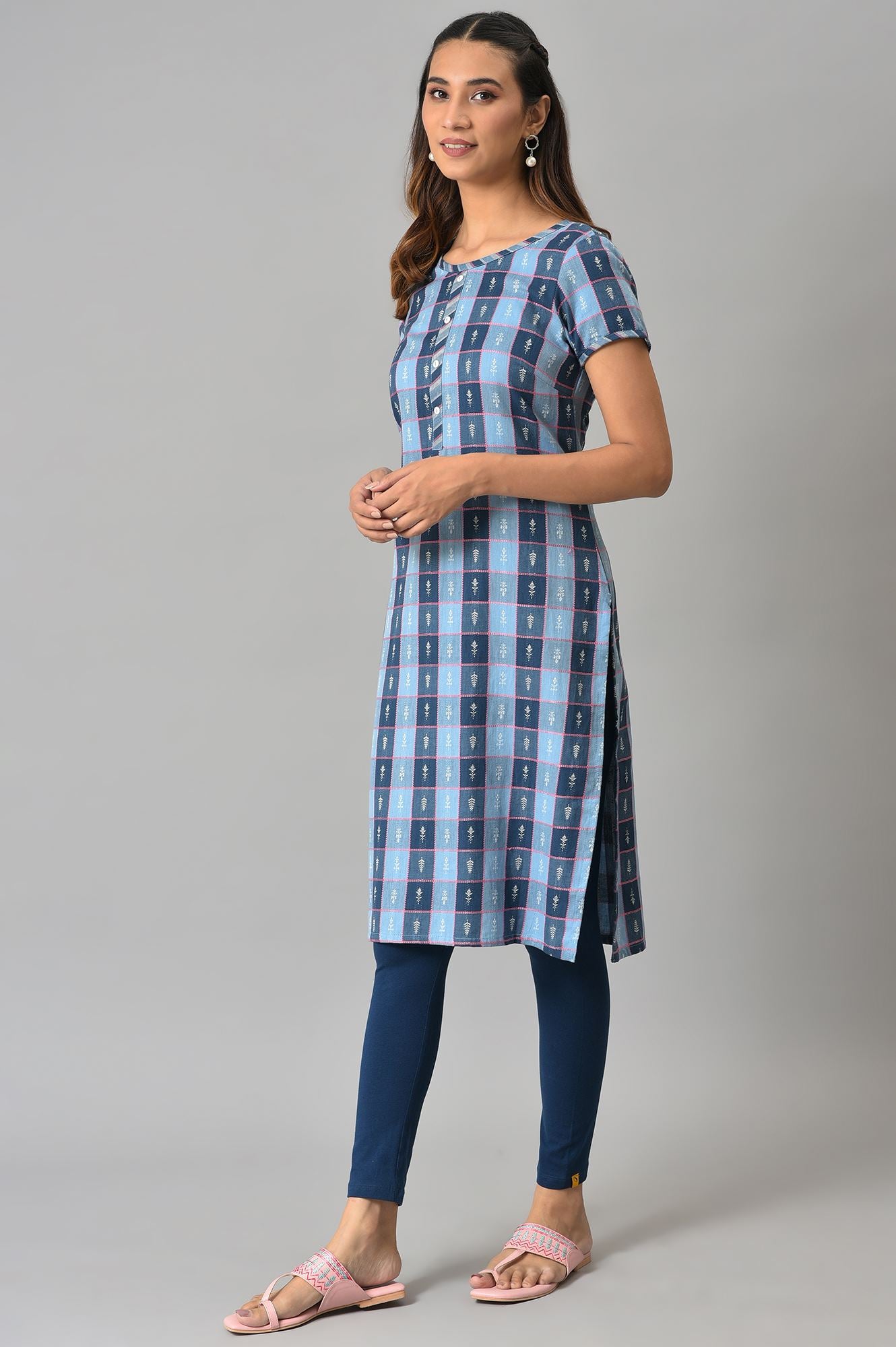 Blue Dobby Printed Ethnic kurta