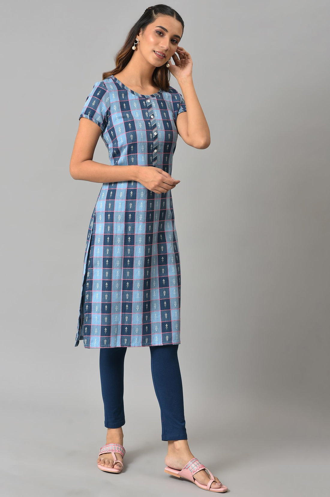 Blue Dobby Printed Ethnic kurta