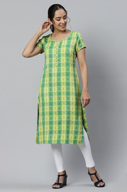 Green Dobby Printed Ethnic kurta