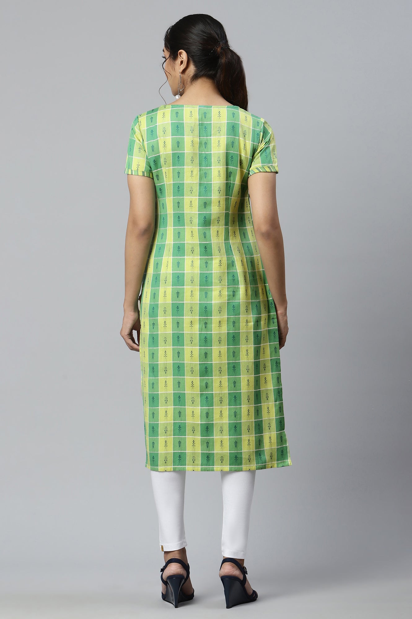 Green Dobby Printed Ethnic kurta