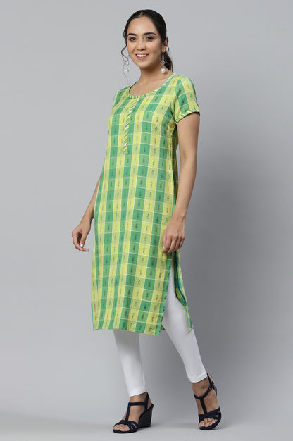 Green Dobby Printed Ethnic kurta