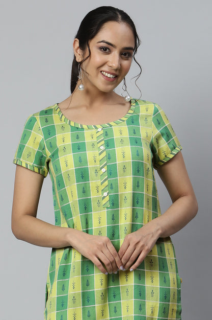 Green Dobby Printed Ethnic kurta