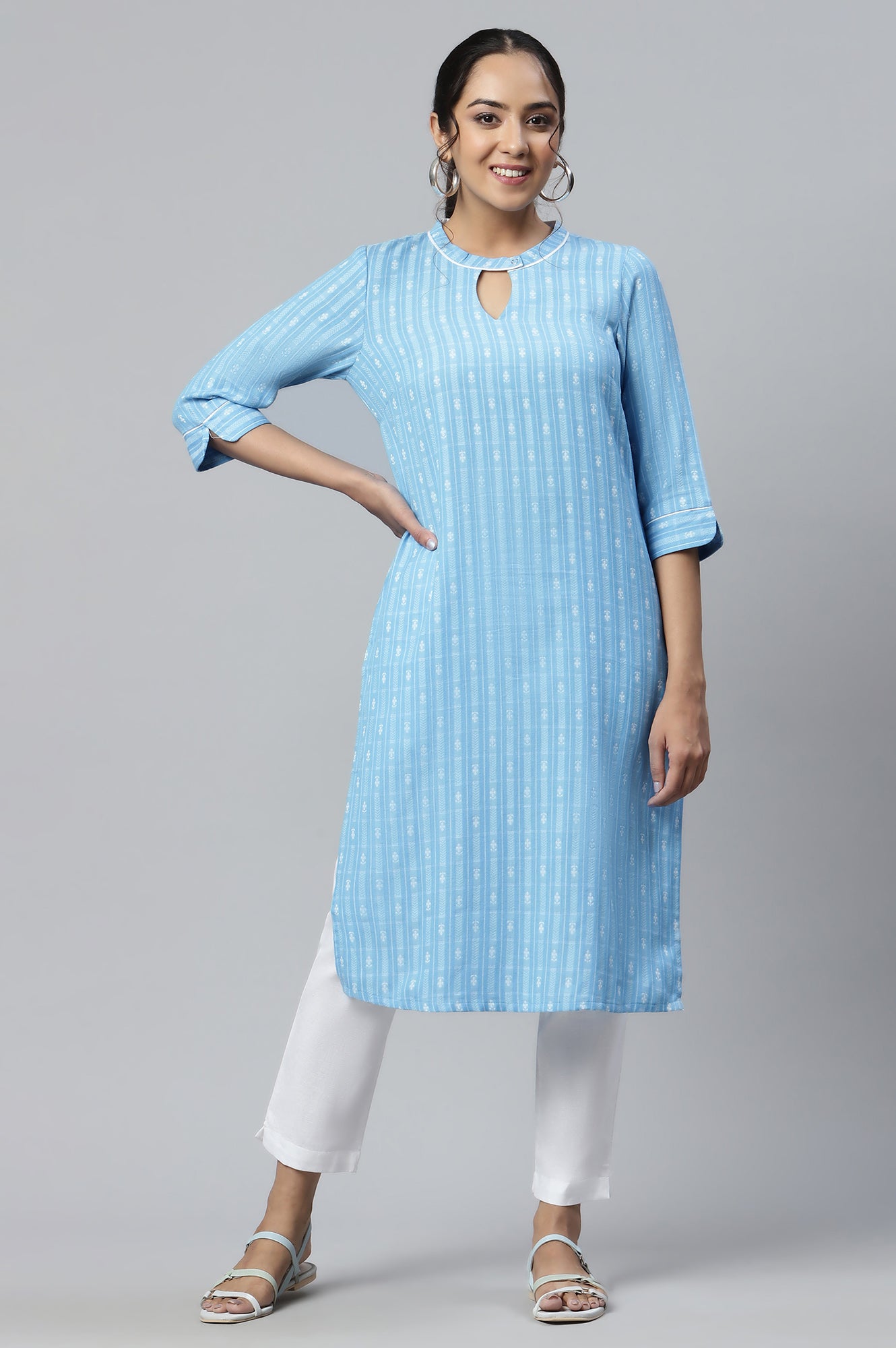 Blue Cotton Dobby Ethnic kurta