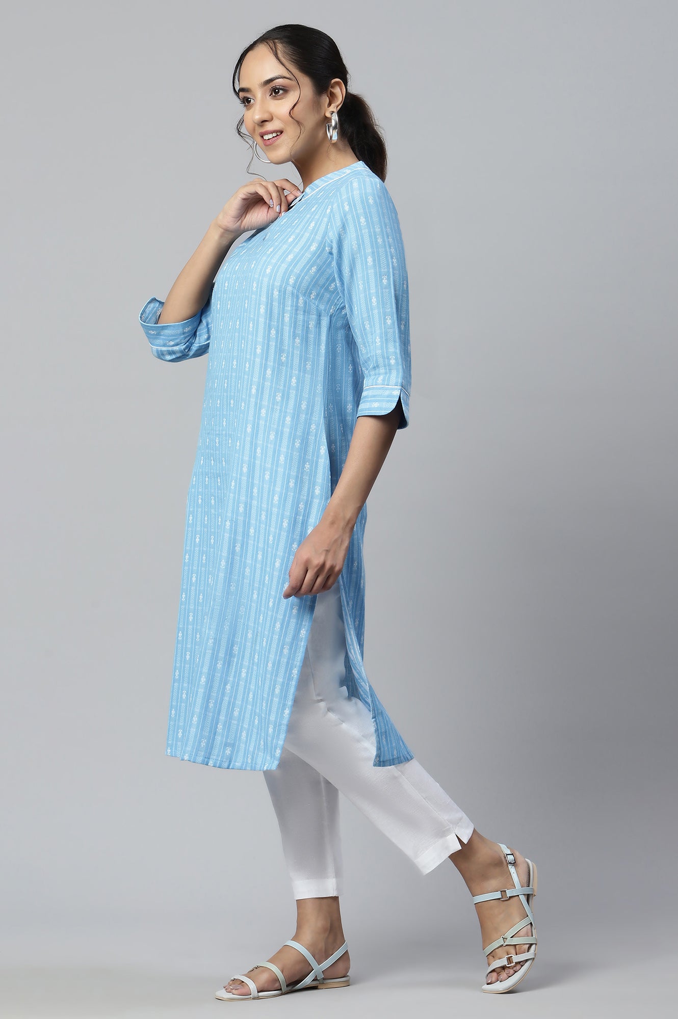 Blue Cotton Dobby Ethnic kurta