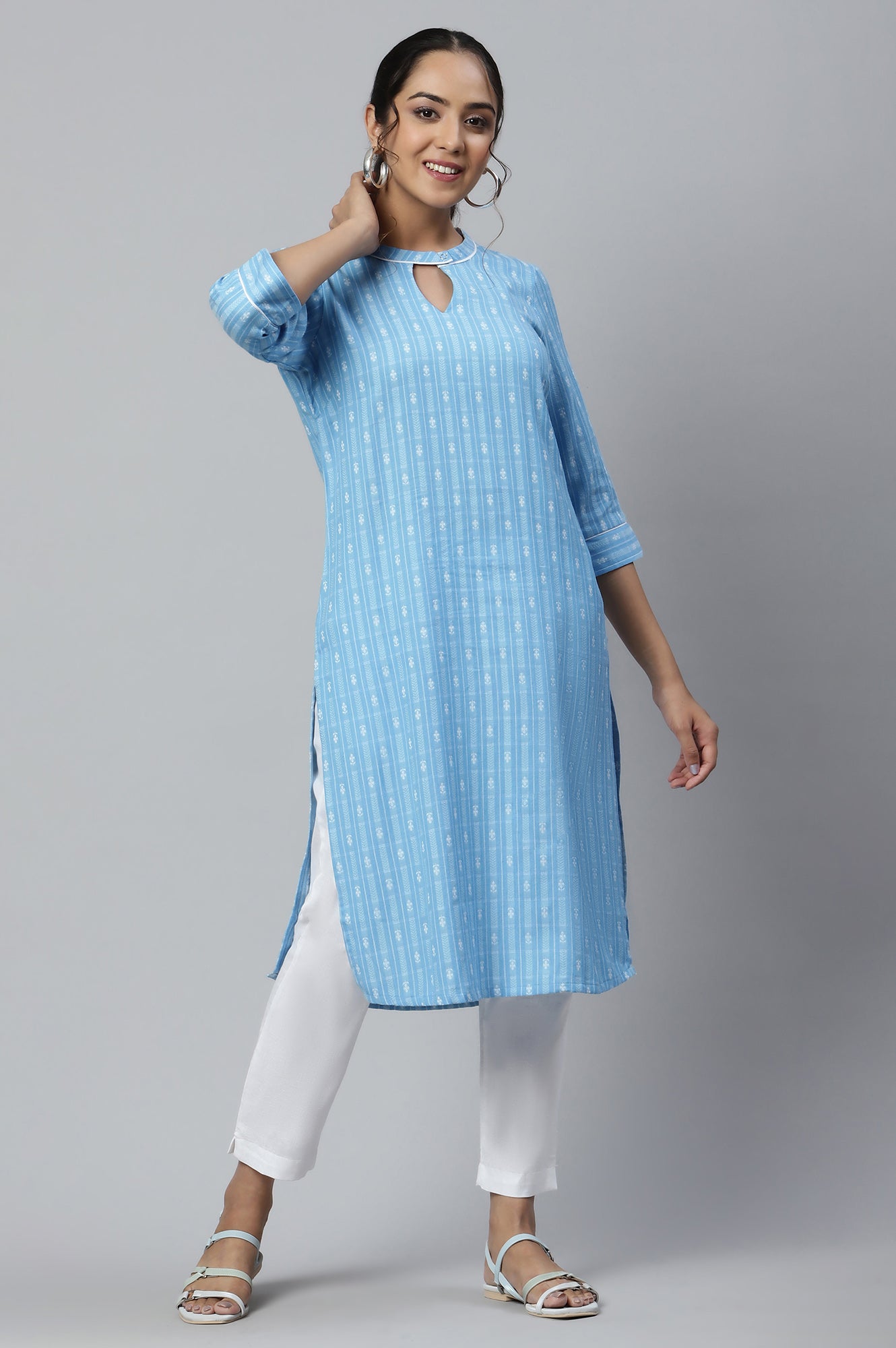 Blue Cotton Dobby Ethnic kurta