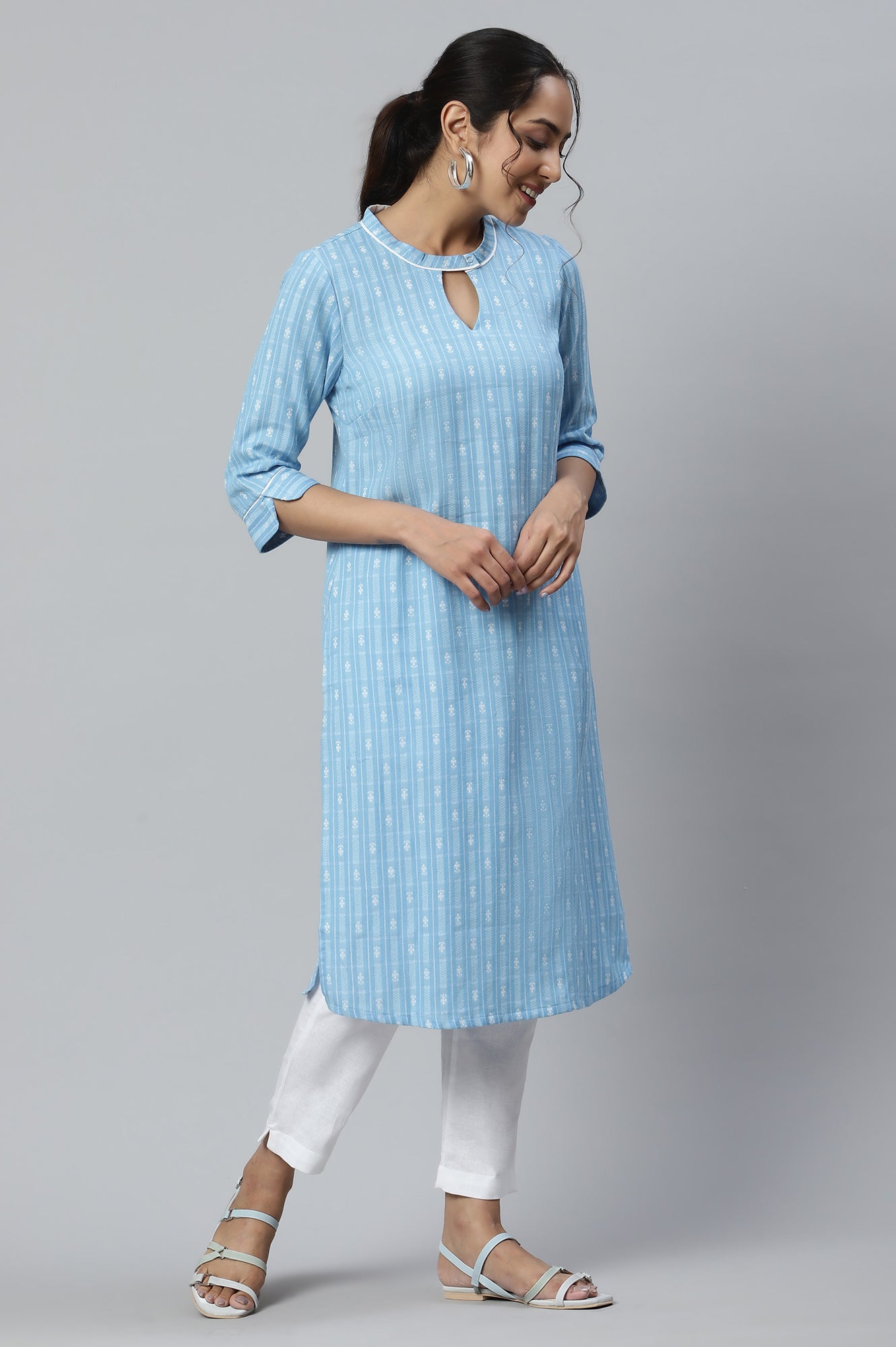 Blue Cotton Dobby Ethnic kurta