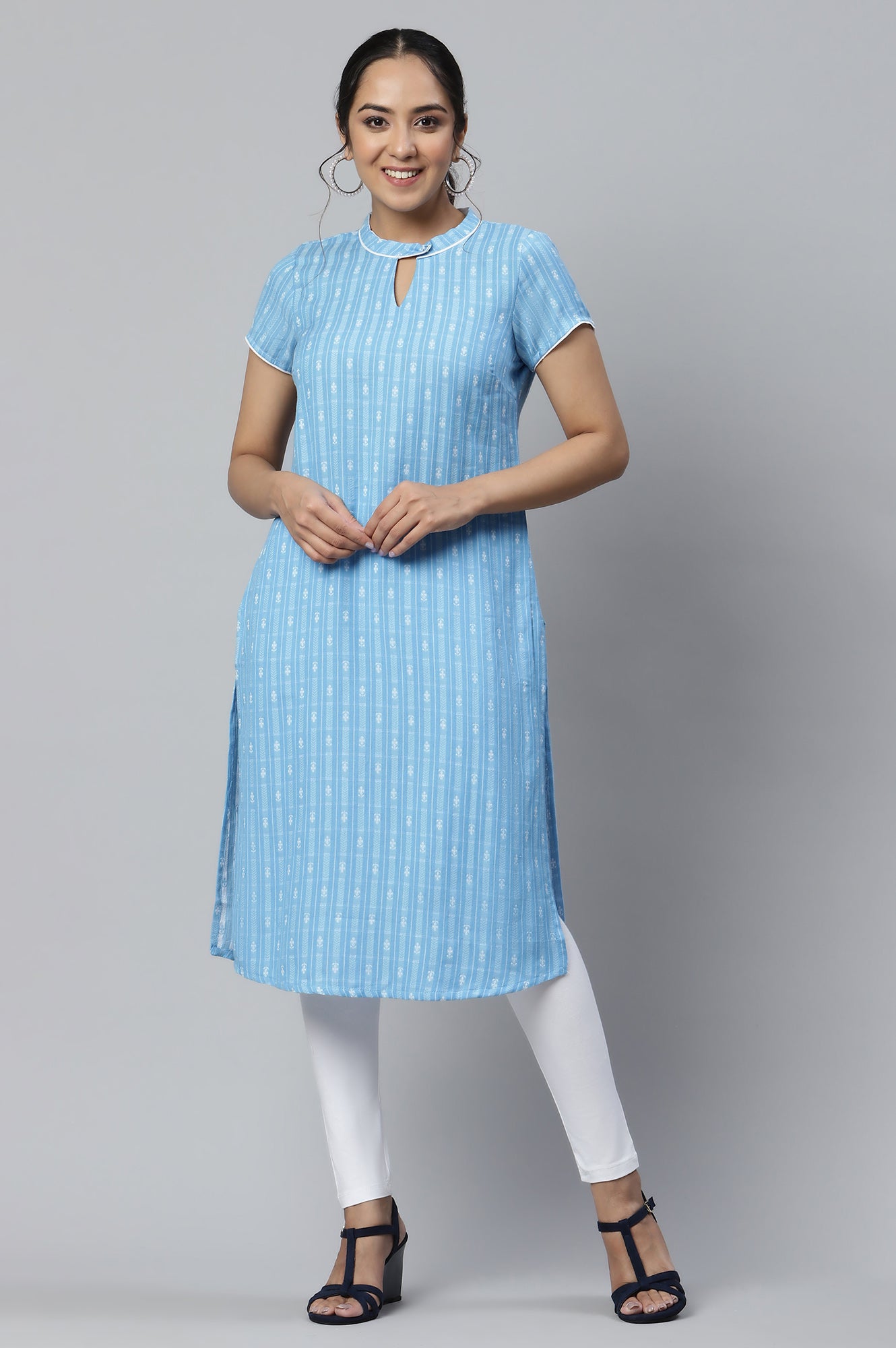 Blue Cotton Dobby Ethnic kurta