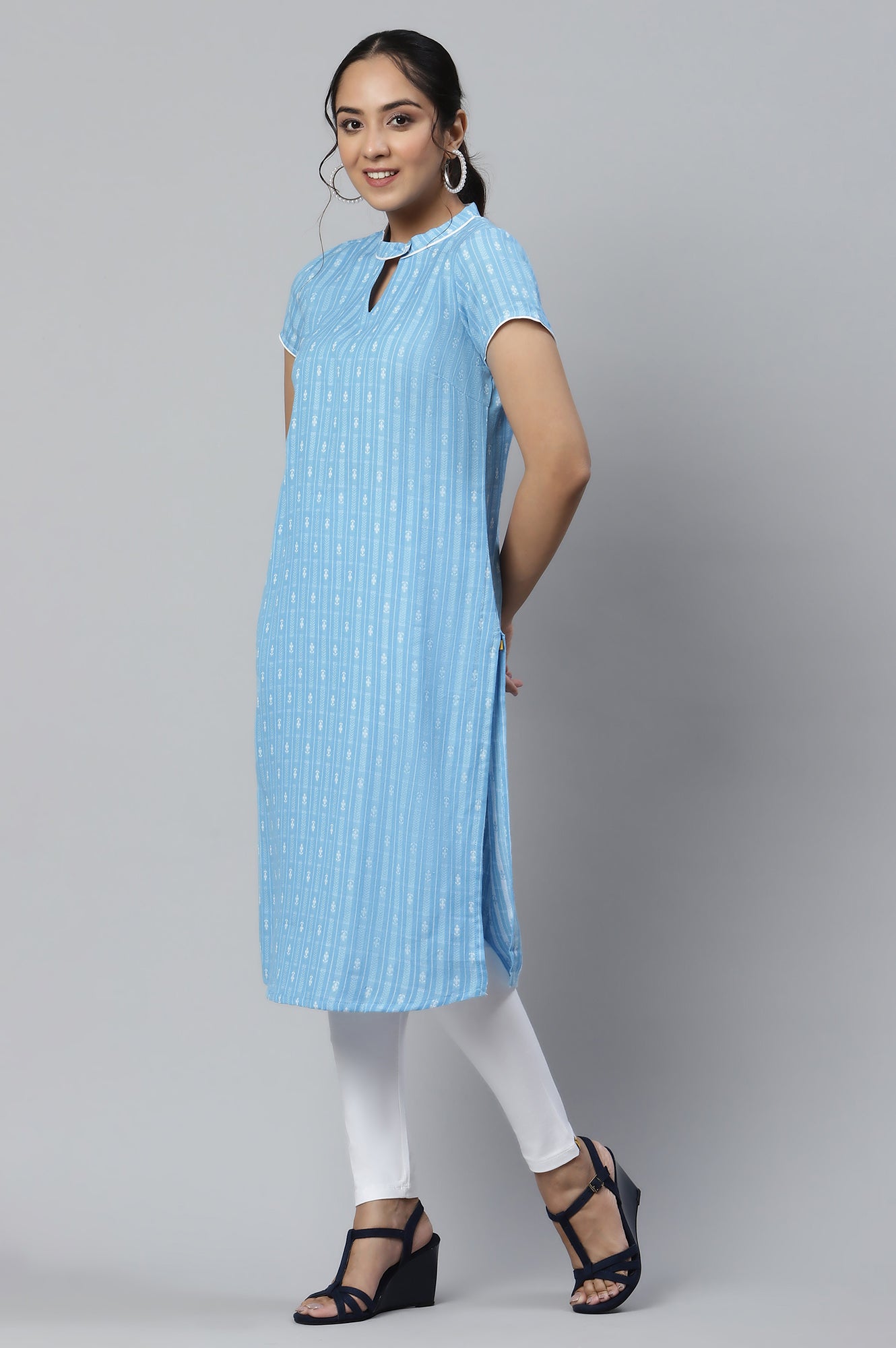 Blue Cotton Dobby Ethnic kurta