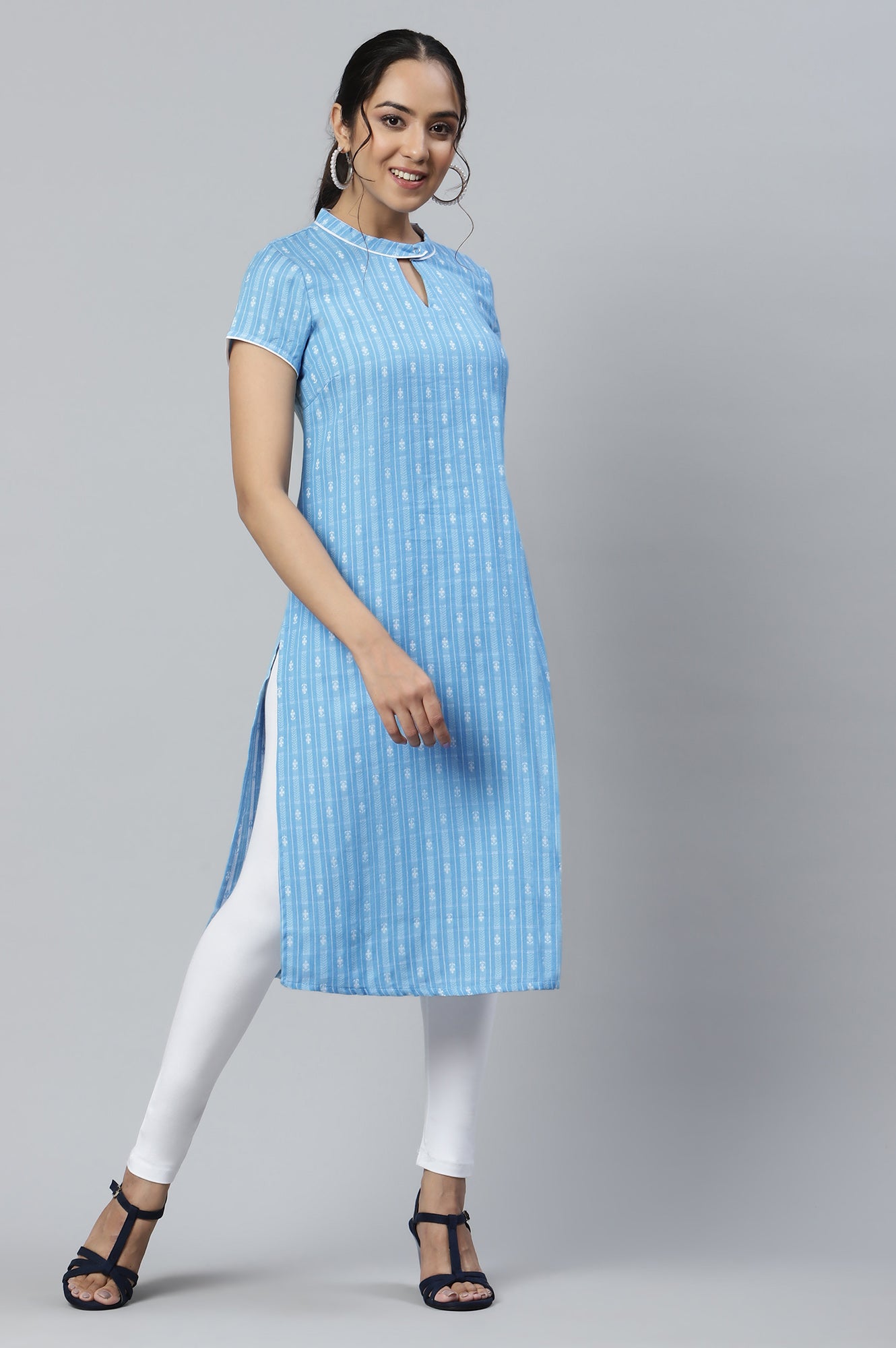 Blue Cotton Dobby Ethnic kurta