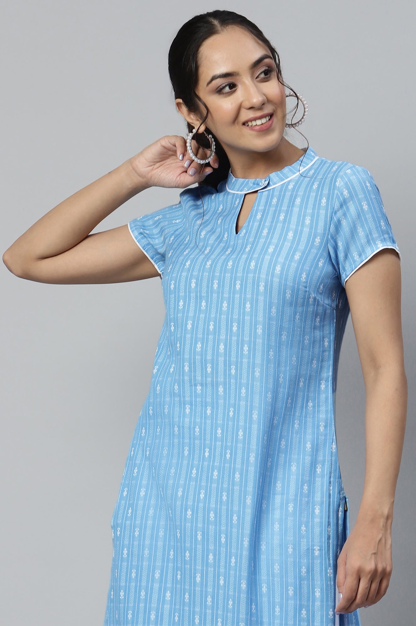 Blue Cotton Dobby Ethnic kurta