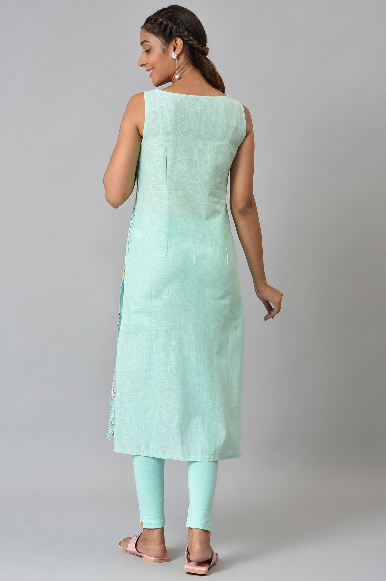 Blue Cotton Sleeveless Printed kurta