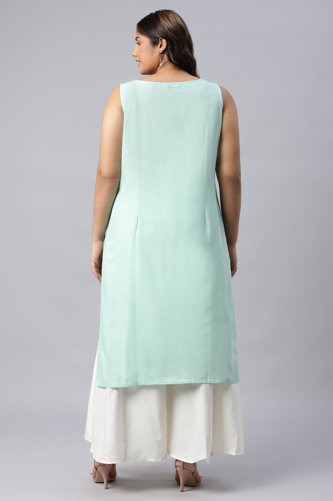 Blue Cotton Sleeveless Plus Size kurta