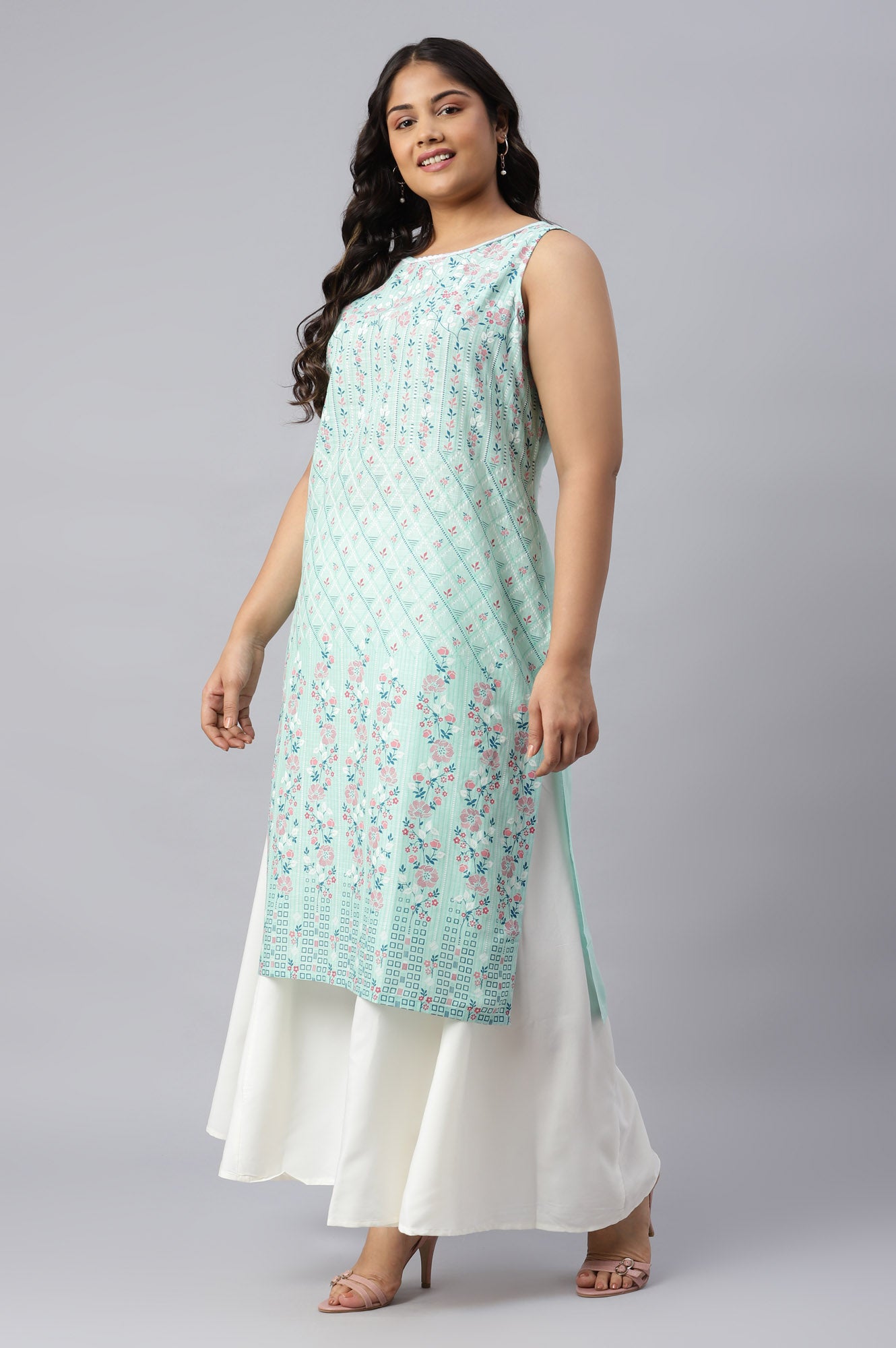 Blue Cotton Sleeveless Plus Size kurta