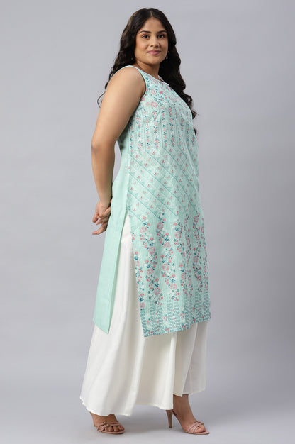 Blue Cotton Sleeveless Plus Size kurta