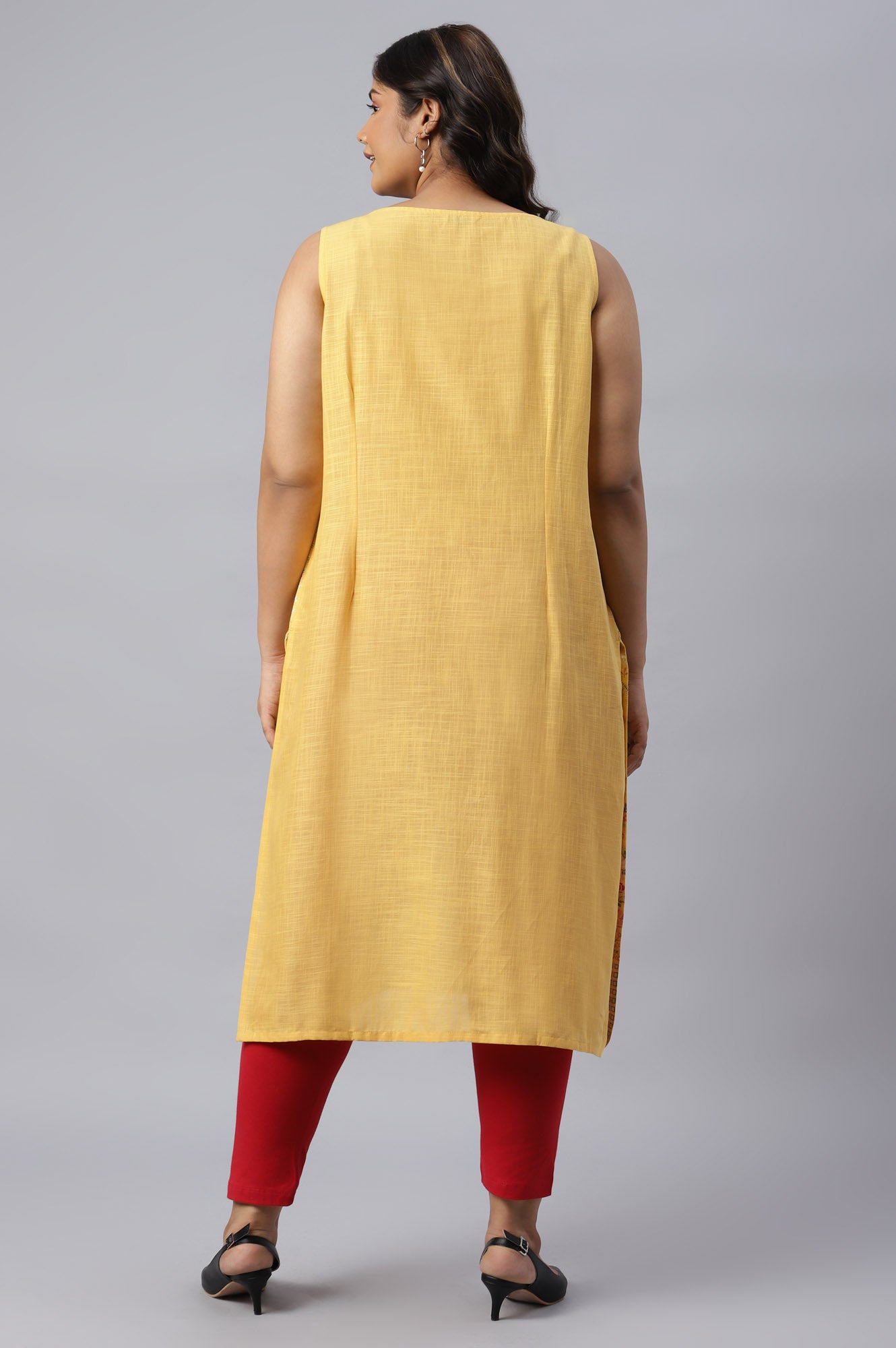 Yellow Cotton Sleeveless Plus Size kurta