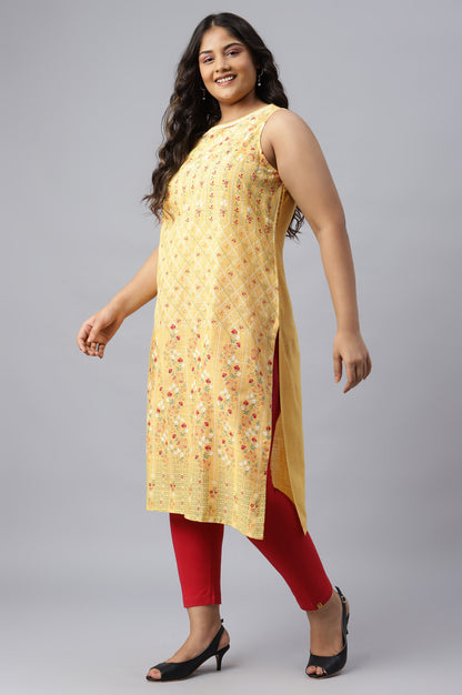 Yellow Cotton Sleeveless Plus Size kurta