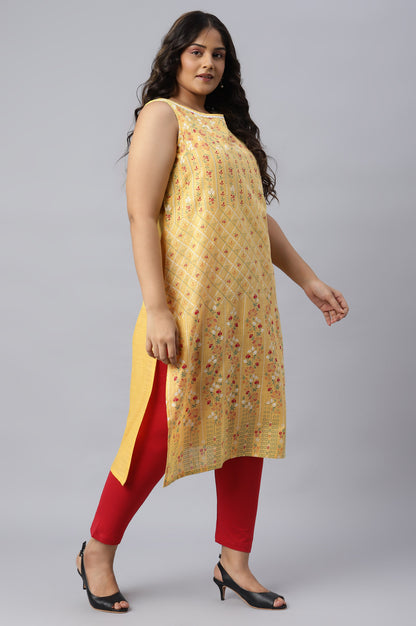 Yellow Cotton Sleeveless Plus Size kurta