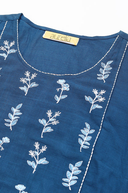 Navy Blue Cotton Embroidered Plus Size kurta