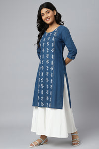 Navy Blue Cotton Embroidered Plus Size kurta