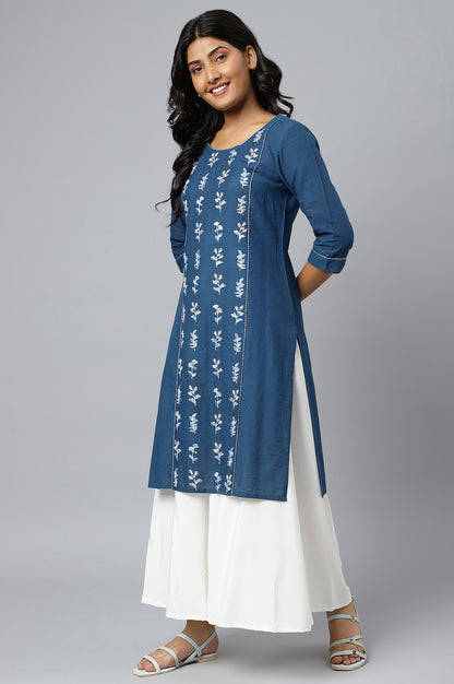 Navy Blue Cotton Embroidered Plus Size kurta