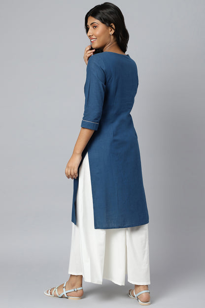 Navy Blue Cotton Embroidered Plus Size kurta