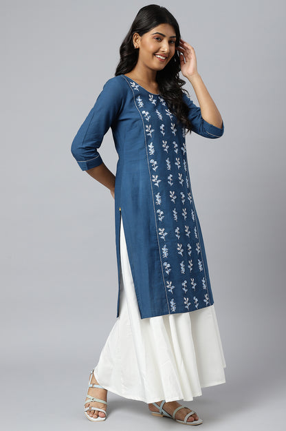 Navy Blue Cotton Embroidered Plus Size kurta