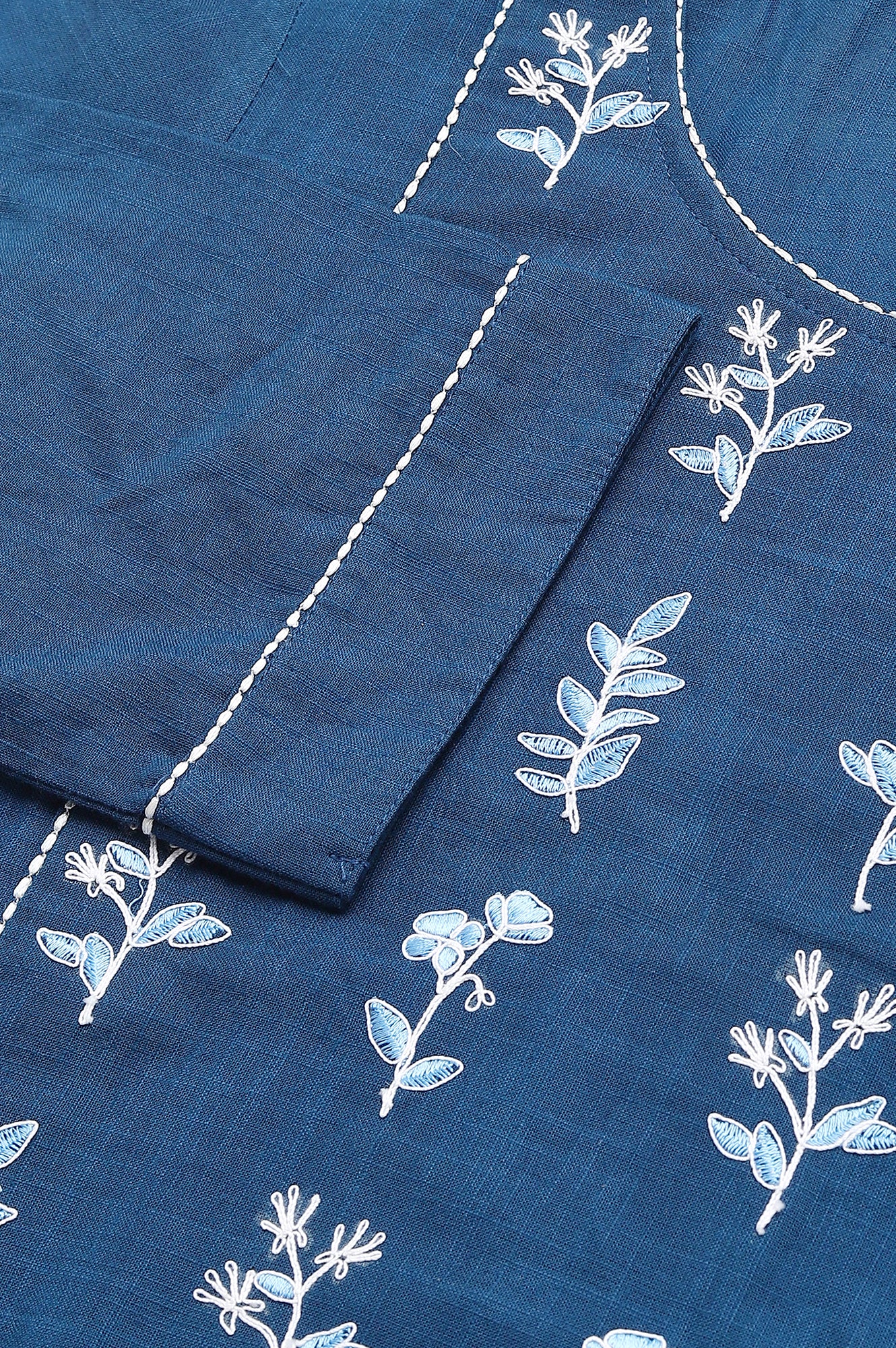 Navy Blue Cotton Embroidered Plus Size kurta