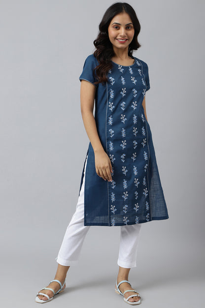 Navy Blue Embroidered Ethnic kurta