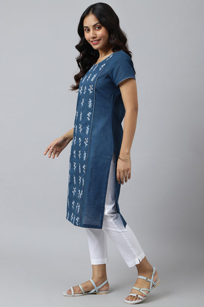 Navy Blue Embroidered Ethnic kurta