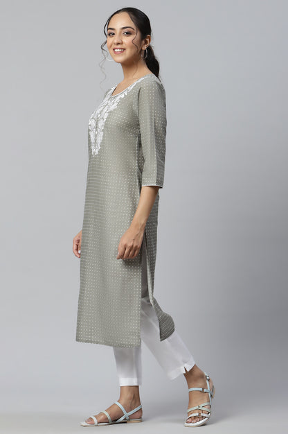 Grey Embroidered Round Neck Ethnic kurta