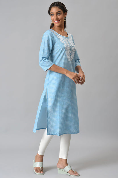 Blue Embroidered Round Neck Ethnic kurta