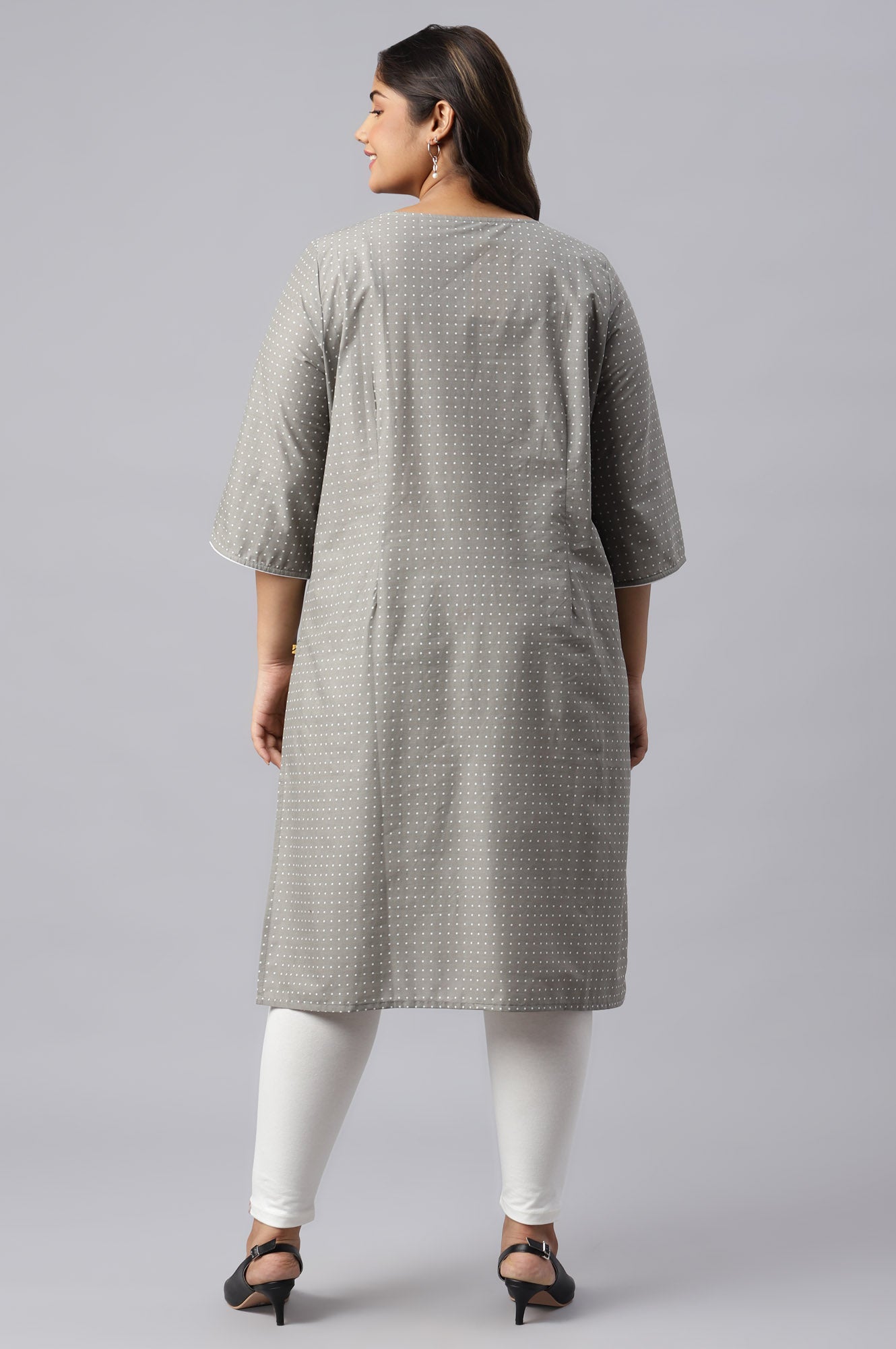 Grey Yarn-Dyed Mandarin Collar Plus Size kurta