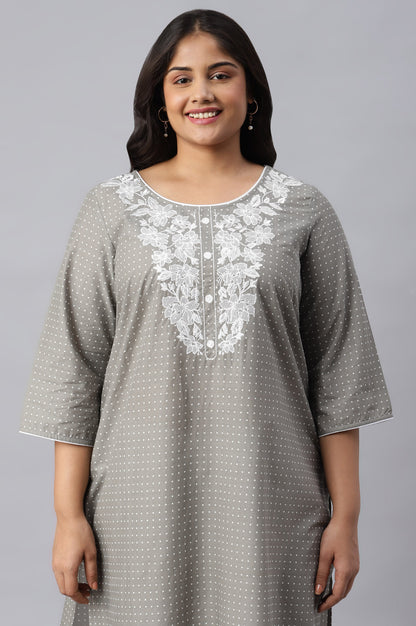 Grey Yarn-Dyed Mandarin Collar Plus Size kurta