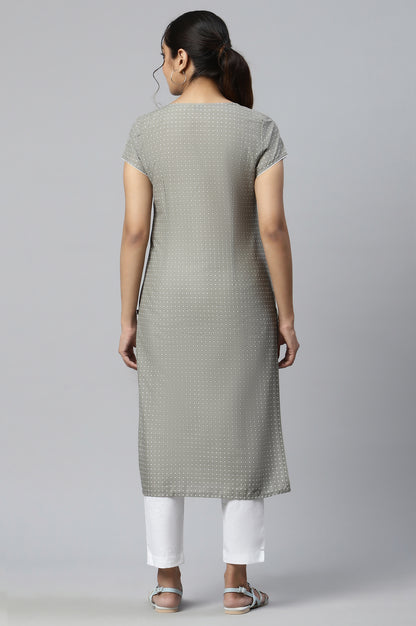 Grey Embroidered Round Neck Ethnic Kurta