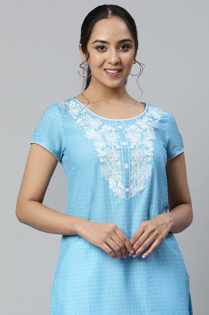 Blue Embroidered Round Neck Ethnic kurta