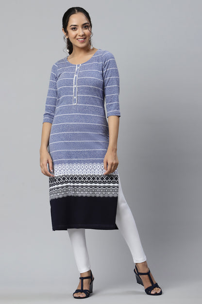 Blue Jacquard Knitted kurta